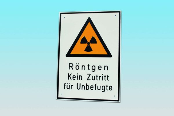 Warning sign with German text, WS 120, size 21 x 29.7 cm, Aluminium, "Röntgen, Kein Zutritt für Unbefugte"